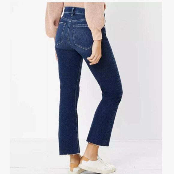 LOFT Kick Flare Crop Raw Hem Cut Off Jeans Ankle Bright Authentic Indigo - Picture 3 of 5